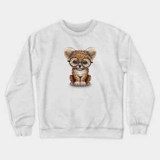 Cute Baby Leopard Cub Wearing Glasses Crewneck Sweatshirt